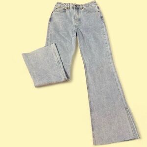 Motel Denim Light Blue Flare Jeans with Side Slits on Bottom, Size M